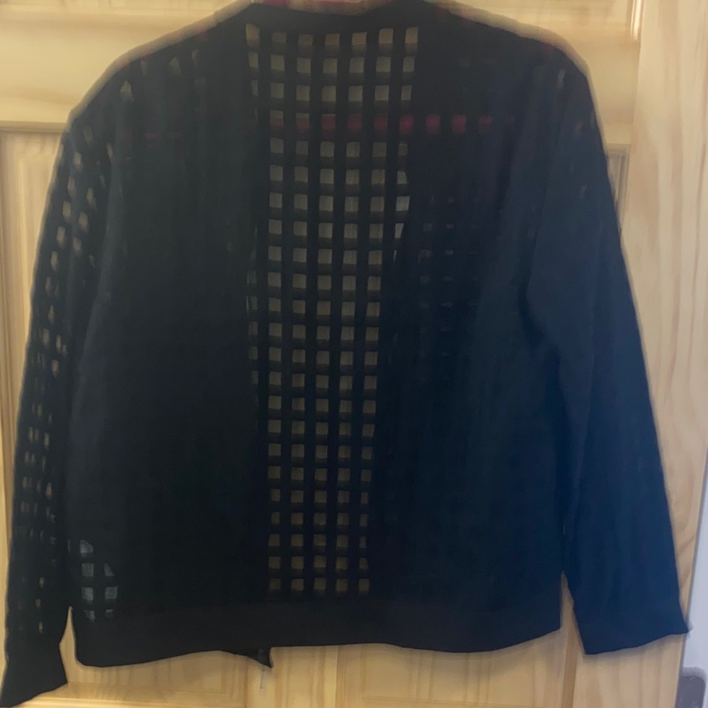 Zara Sheer Square-Pattern Black Zip Cardigan - image 5